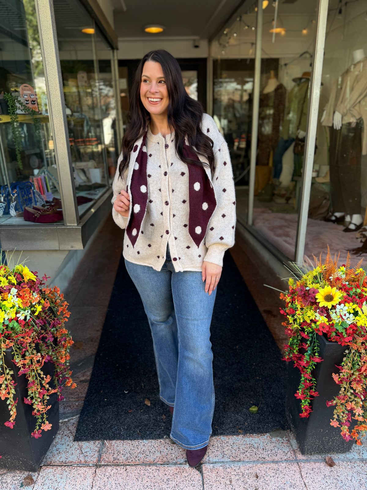 Be Gentle Polka Dot Scarf Cardigan