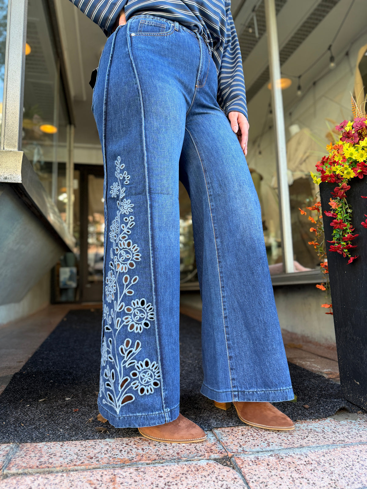 Saige Laser Cut Embroidered Jeans