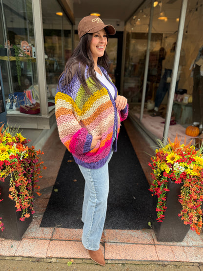 Colorful Hand-Crochet Open Cardigan