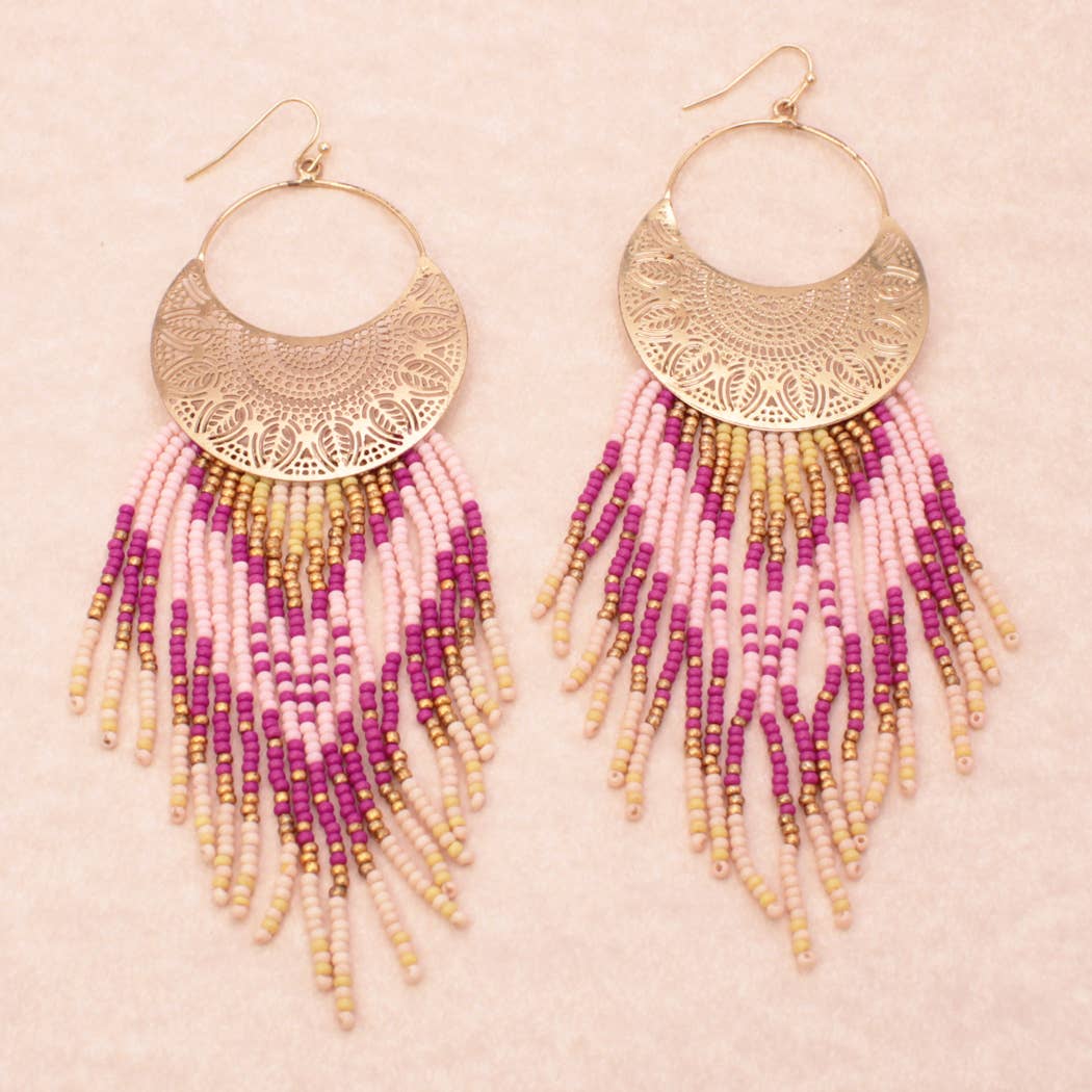 Filigree Crescent Bead Fringe Earrings