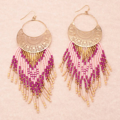 Filigree Crescent Bead Fringe Earrings