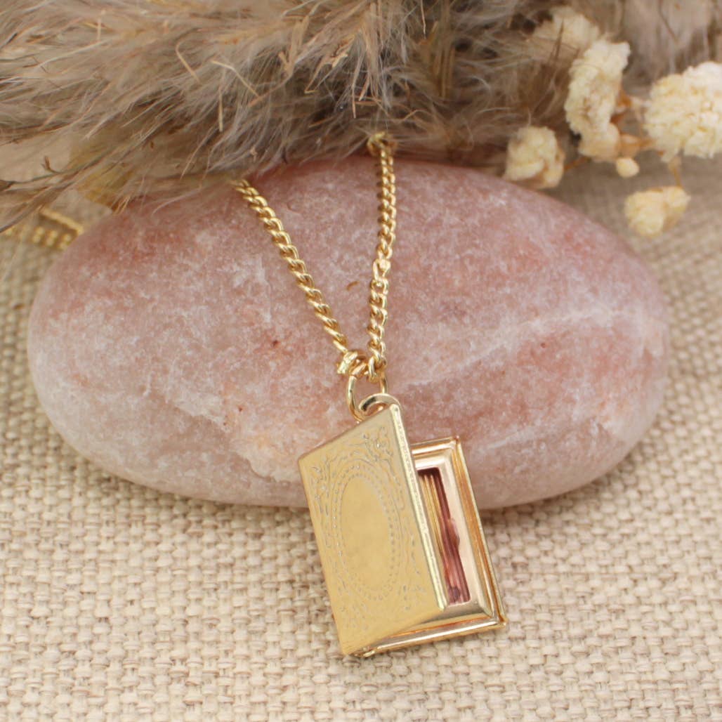 Secret Diary Gold Tiny Book Locket Necklace