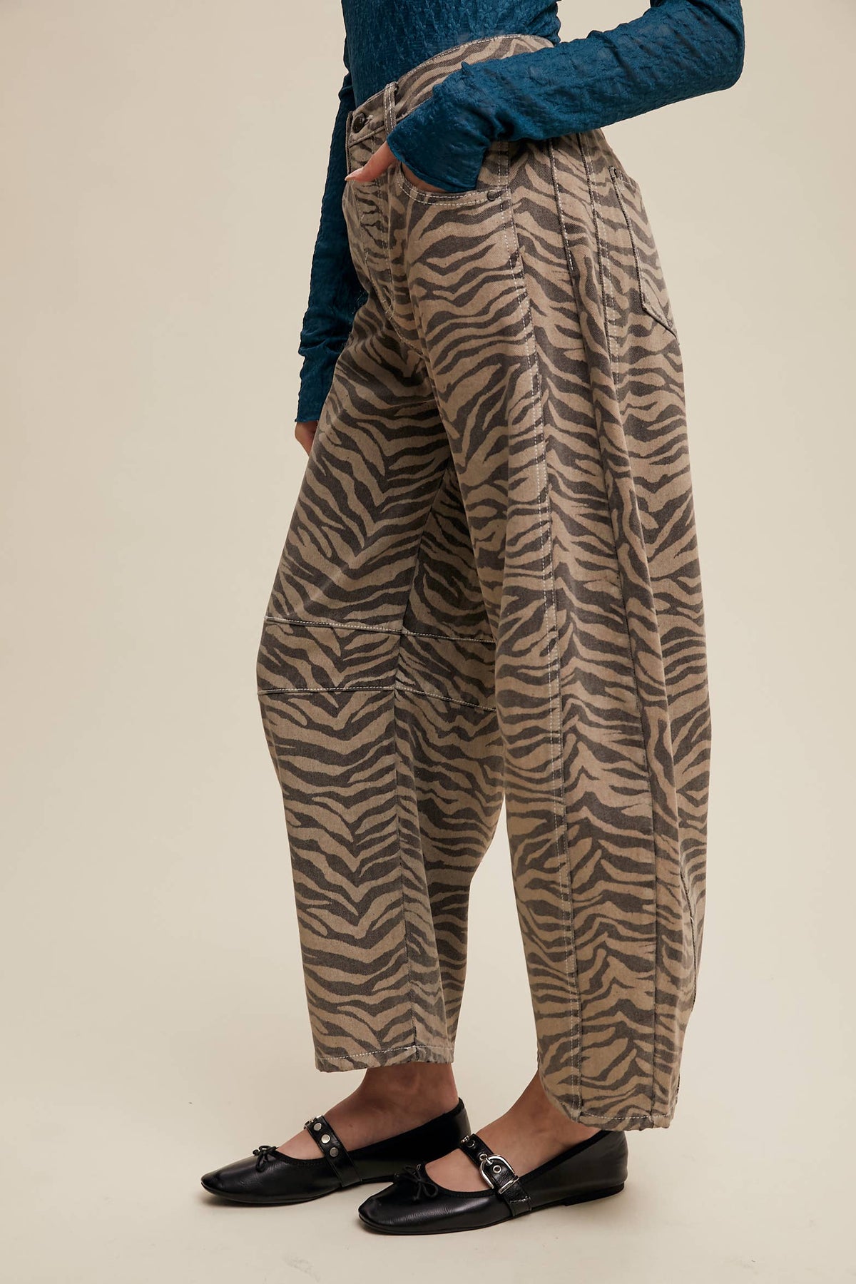 Zebra Print Barrel Jeans