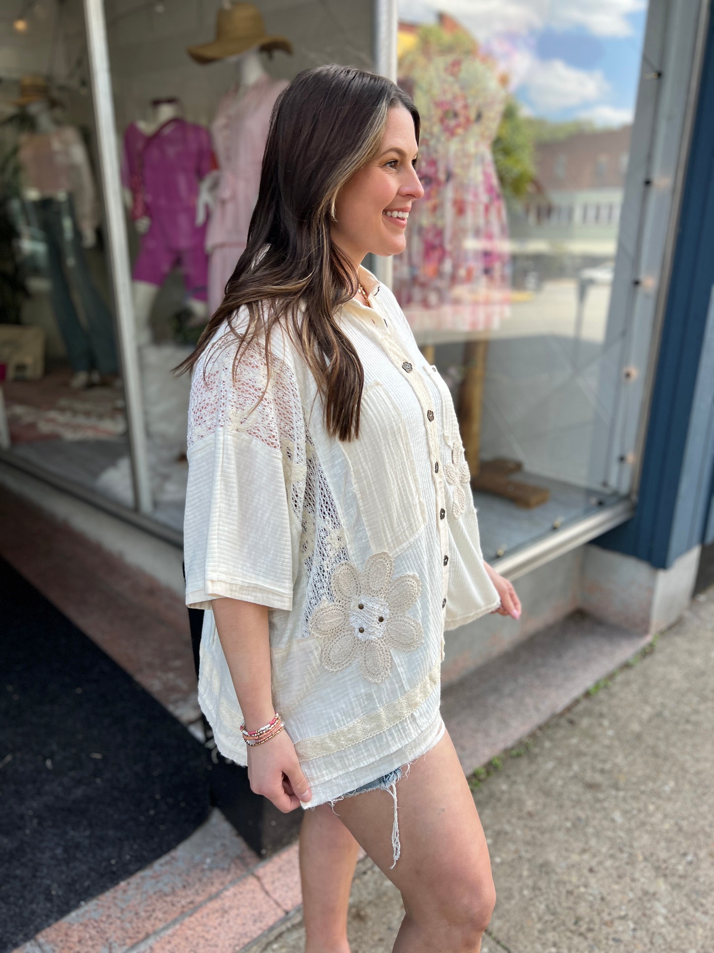 Tell Me Why Lace Stud Button-Down