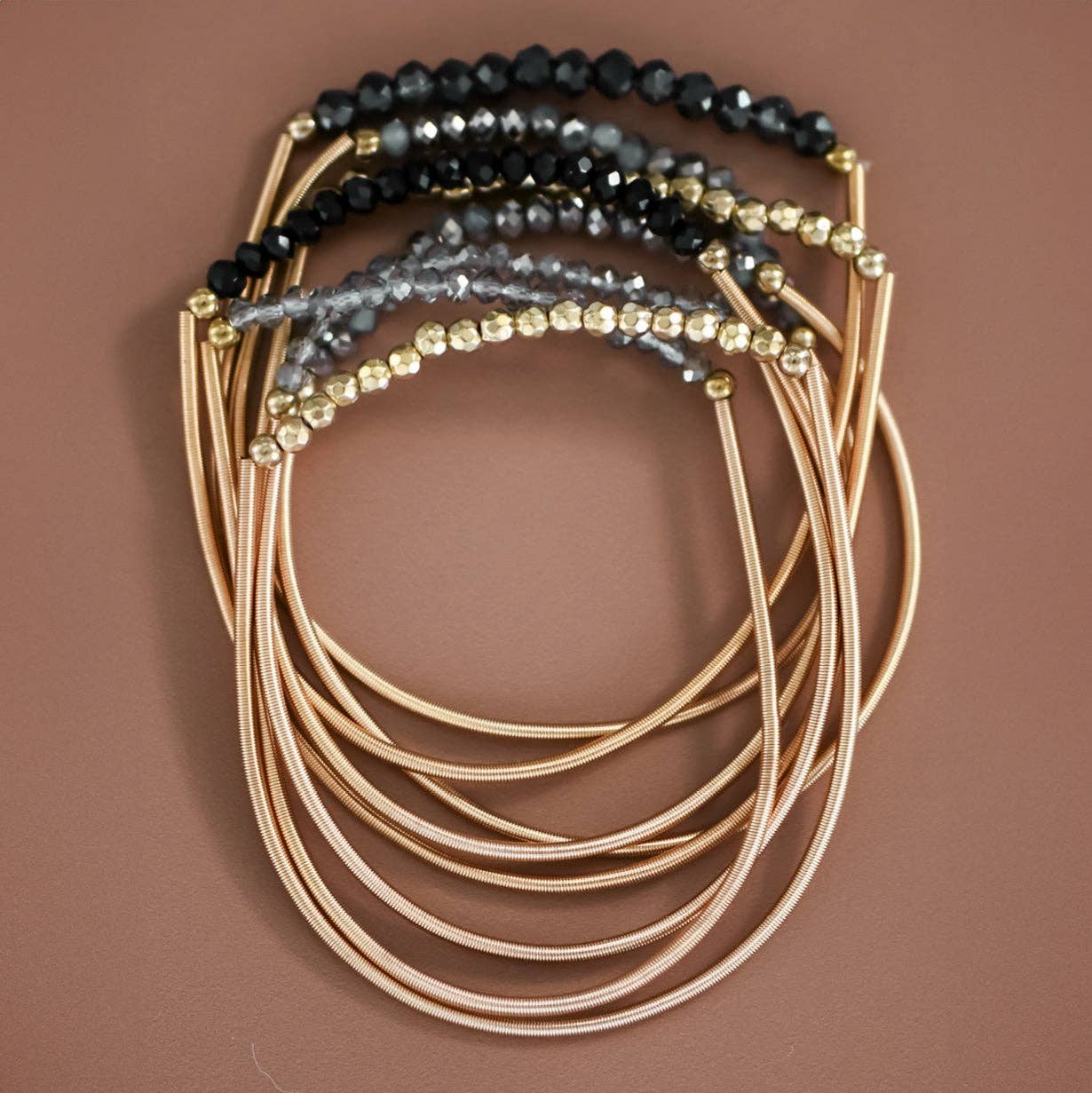 Black Stone Guitar String Bracelet Stack