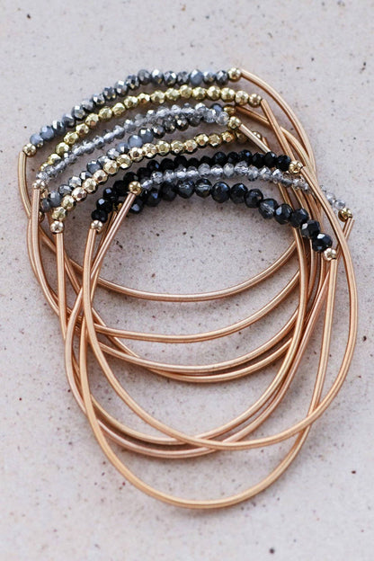 Black Stone Guitar String Bracelet Stack