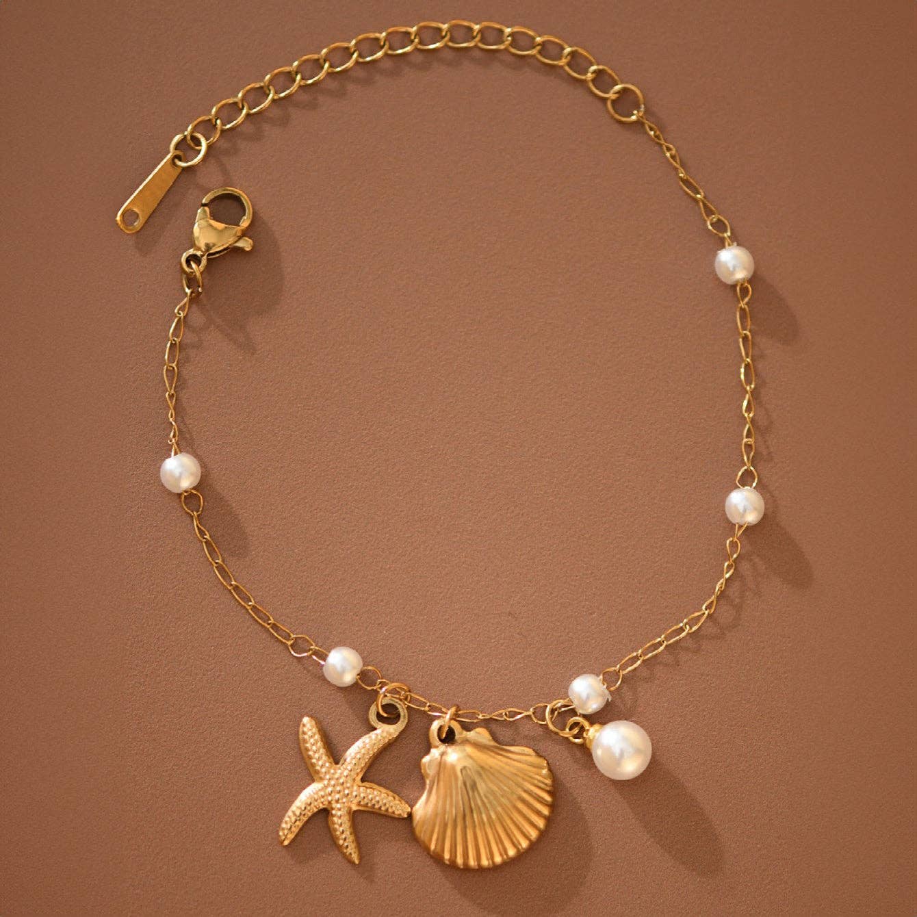 Starfish, Seashell, Pearl Gold Necklace