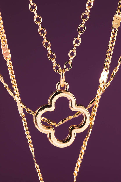 Brass Triple Strand Necklace with Clover Pendant