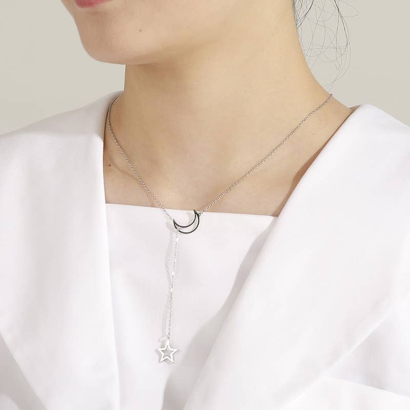 Moon & Star Charm Lariat Necklace