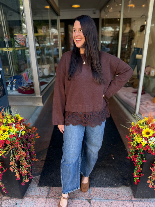 Hot Cocoa Lace Hem Sweater