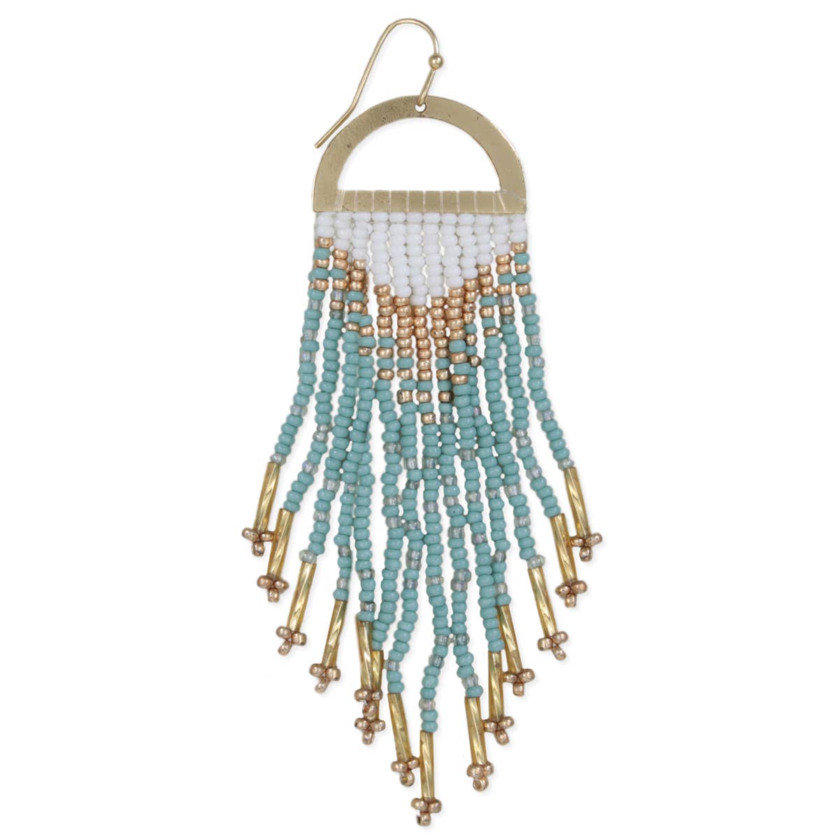 Gold Mint Beaded Fringe Earrings