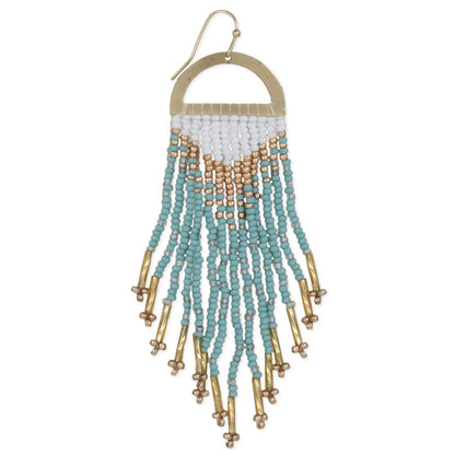 Gold Mint Beaded Fringe Earrings