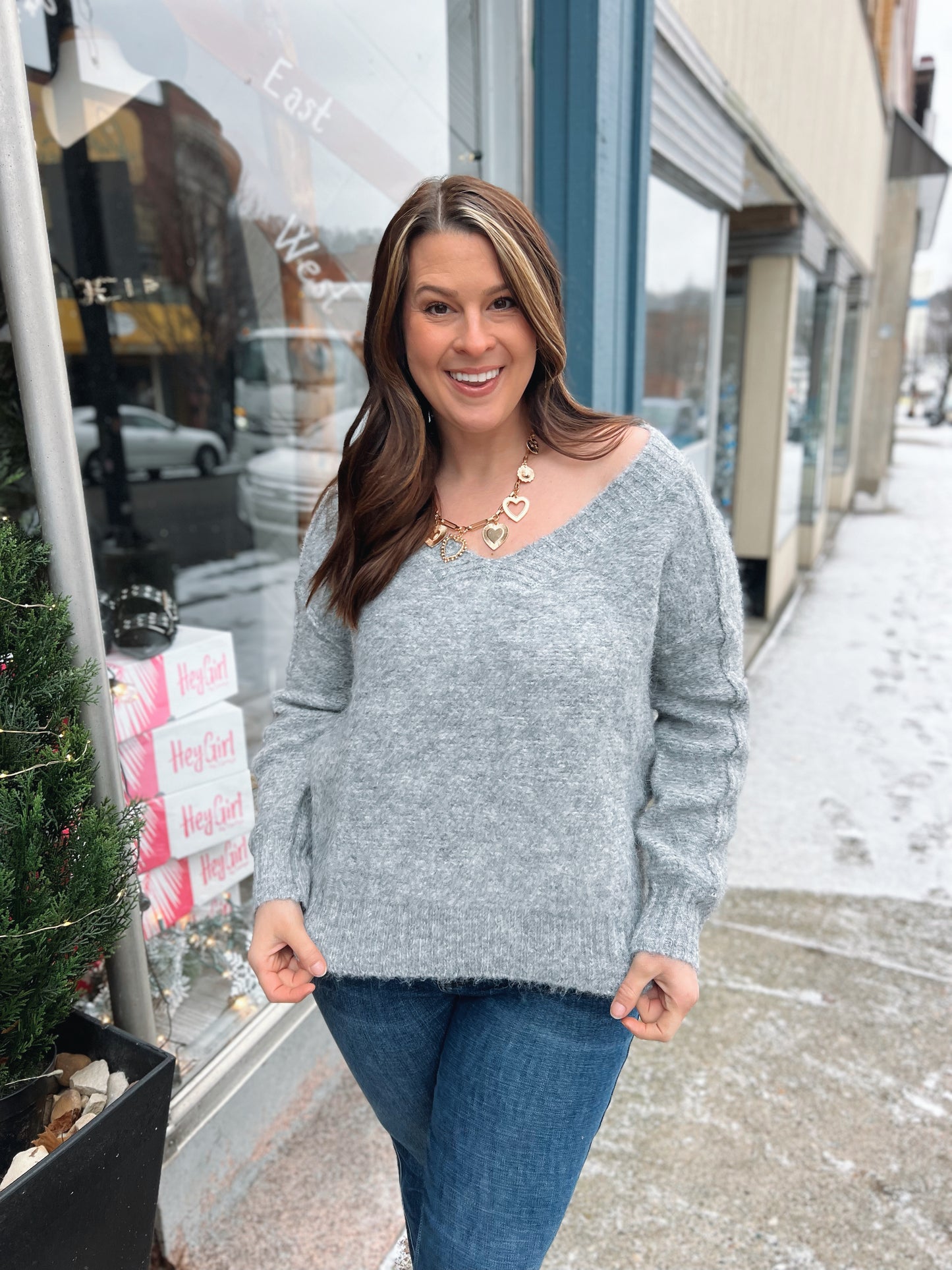 WB Grey V Neck Sweater