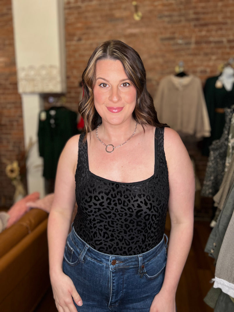 Sleek Black Leopard Bodysuit