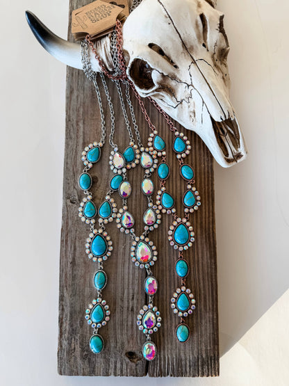 Western Turquoise Stone Y Necklace