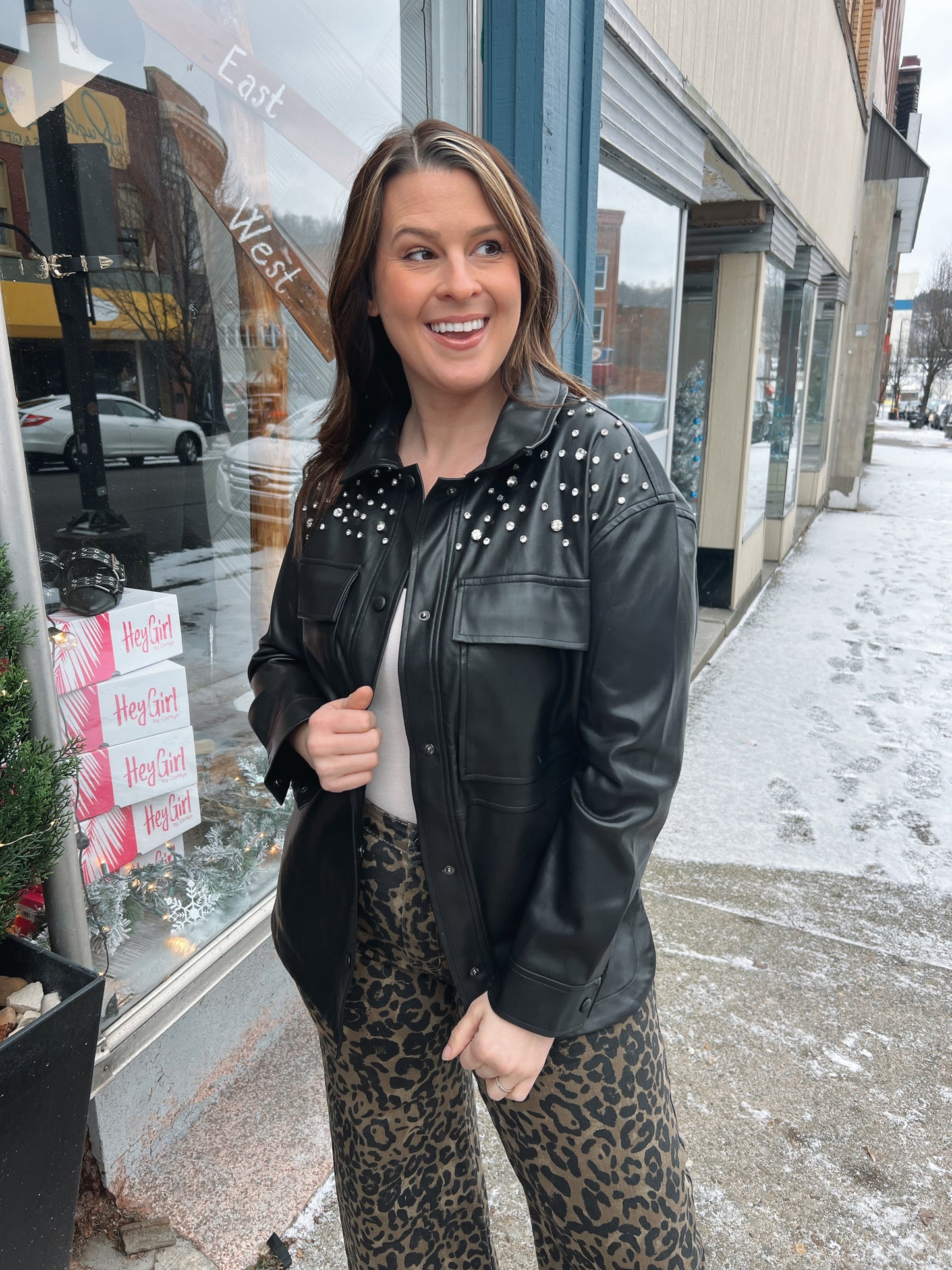 WB Vegan Leather Rhinestone Jacket