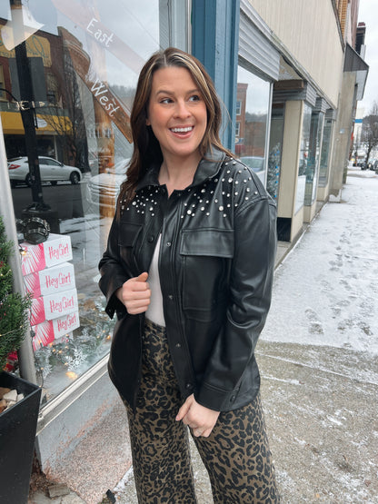 WB Vegan Leather Rhinestone Jacket