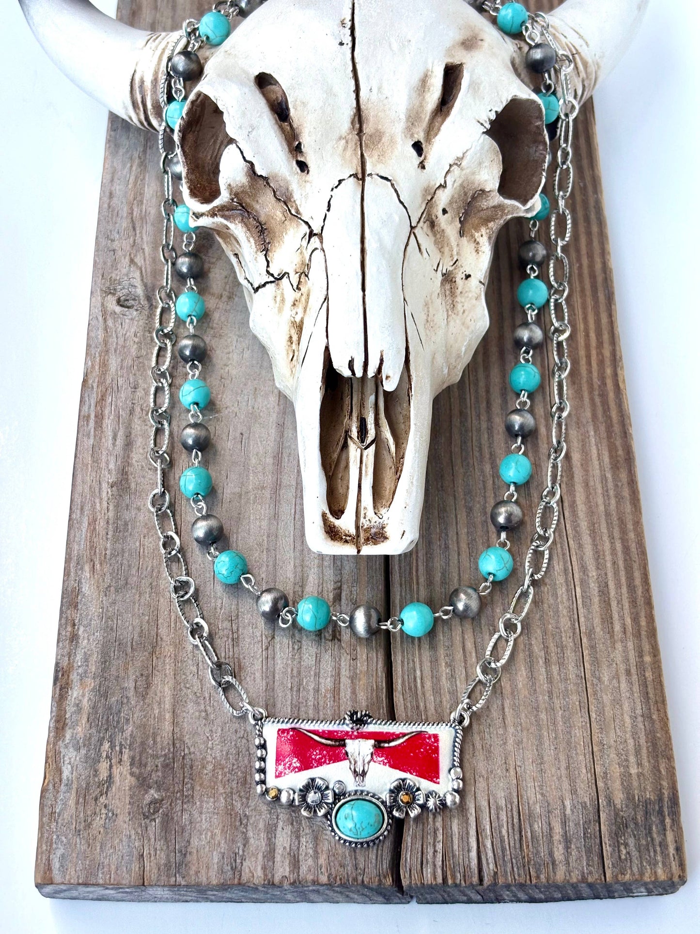 2 Layered Navajo Steerhead Necklace