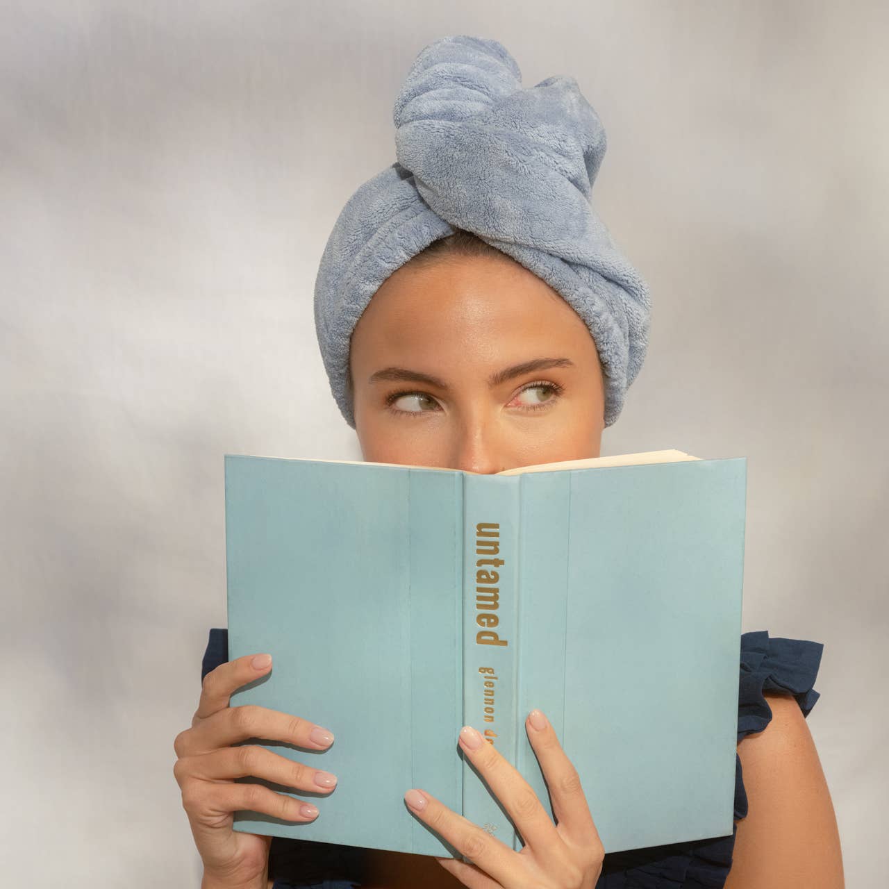Blue Plush Hair Towel Turban with Bow