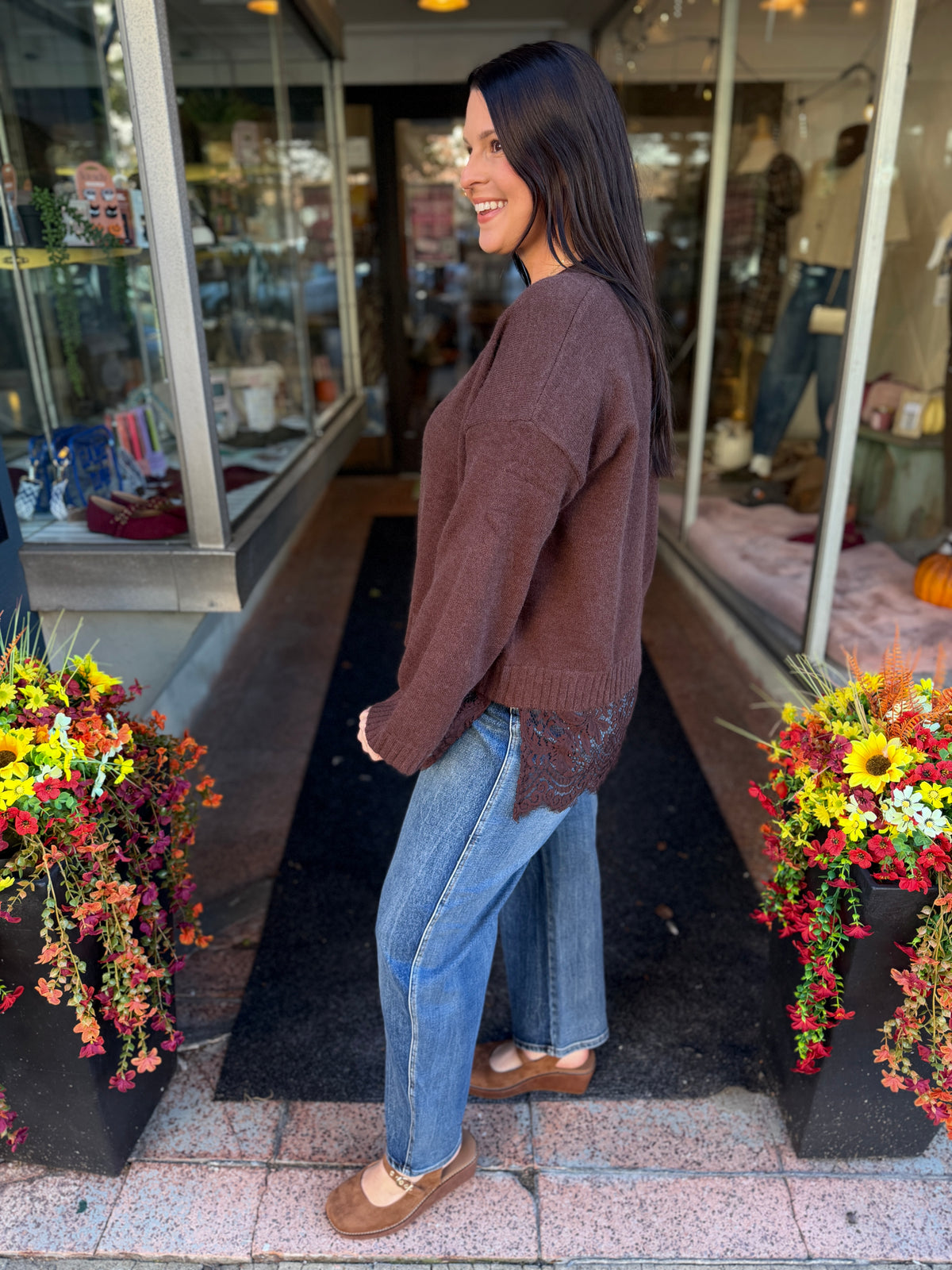 Hot Cocoa Lace Hem Sweater