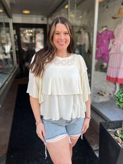 What She Wants Lace Cape Blouse