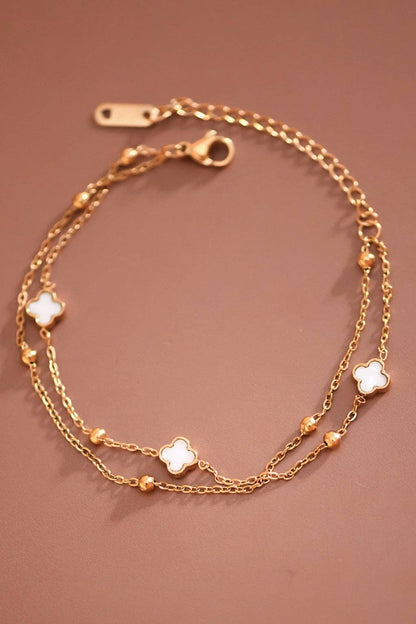 White Quatrefoil Gold Chain Bracelet