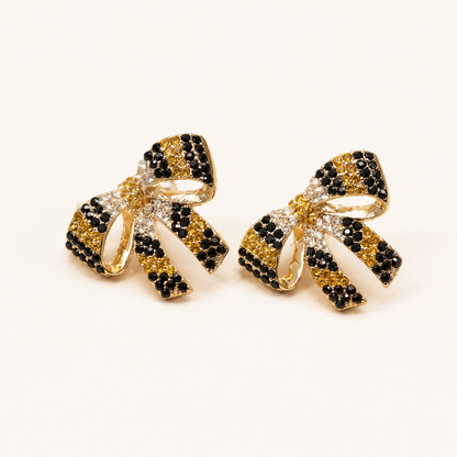Game Day Black & Gold Bow Earrings