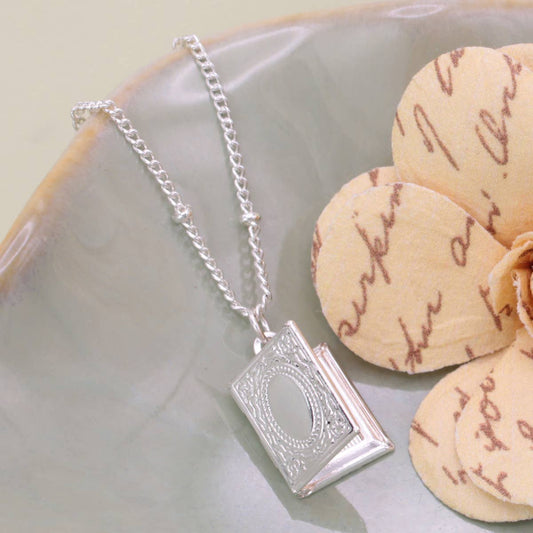 Secret Diary Tiny Silver Book Locket Necklace