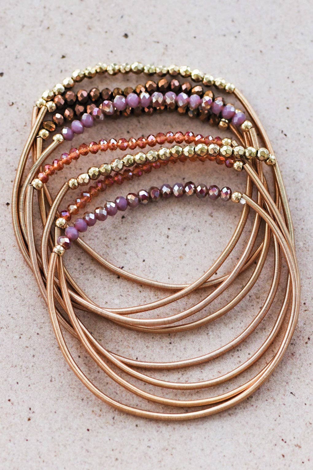 Brown Stone Guitar String Bracelet Stack