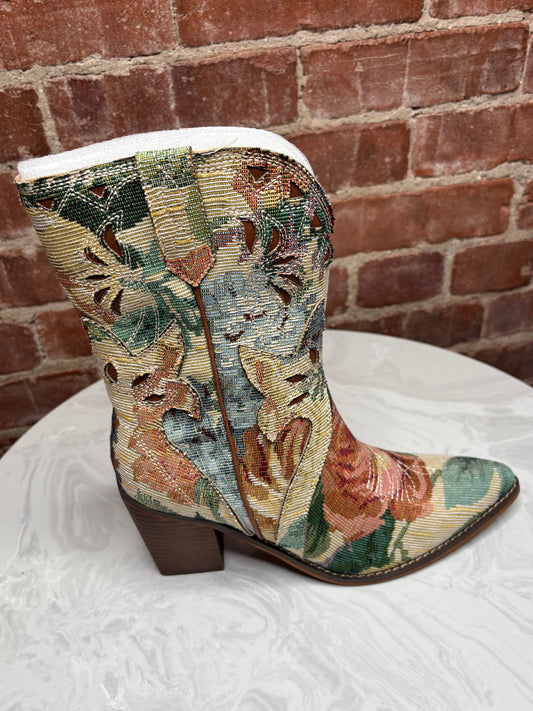 The Sorrel | Floral Tapestry Western Bootie