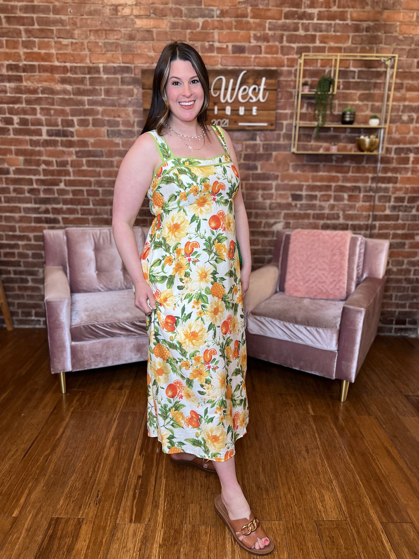 Citrus Floral Midi Dress