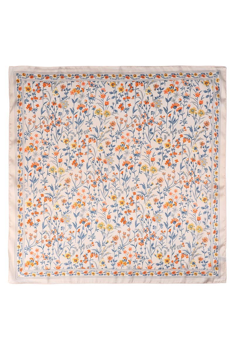Beige Floral Silk Bandana Scarf