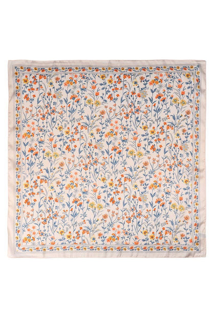Beige Floral Silk Bandana Scarf
