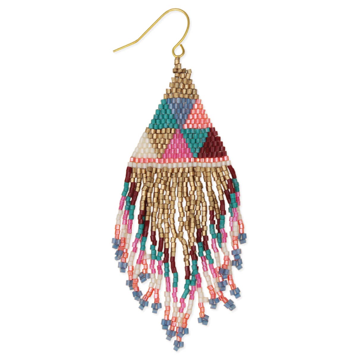 Fringe Beaded Triangle Earrings