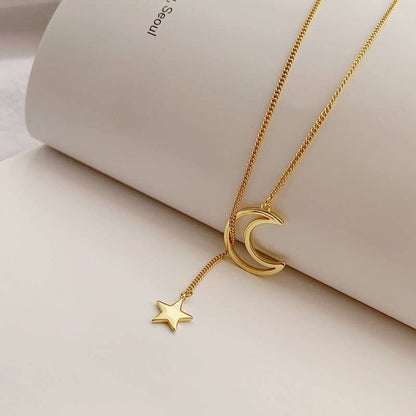 Moon & Star Charm Lariat Necklace