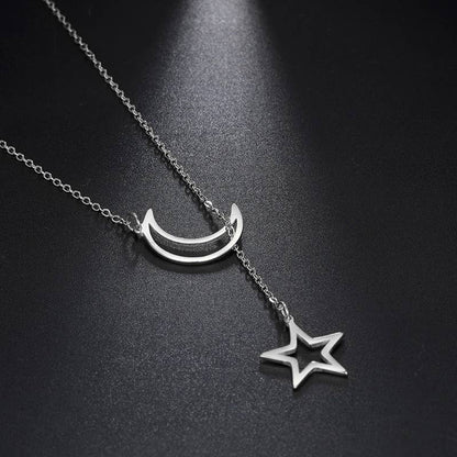 Moon & Star Charm Lariat Necklace