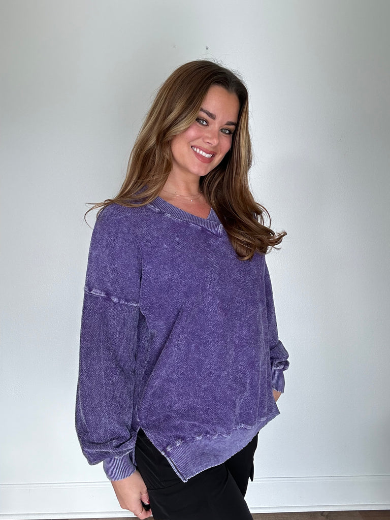 Purple Mineral Washed Pullover