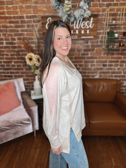 WB Sand Sheer Sleeve Top