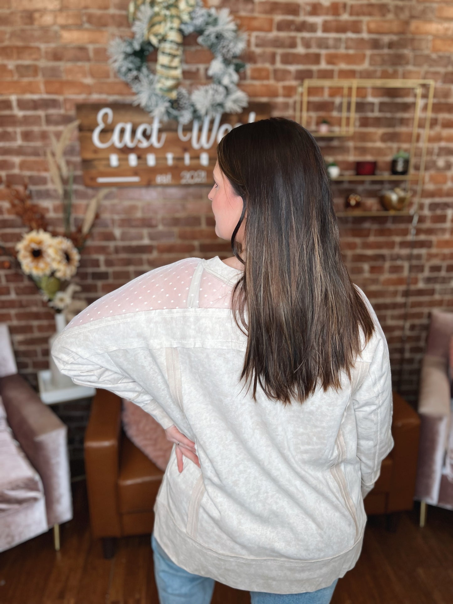 WB Sand Sheer Sleeve Top