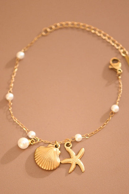 Starfish, Seashell, Pearl Gold Necklace