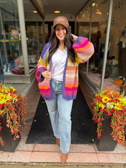 Colorful Hand-Crochet Open Cardigan