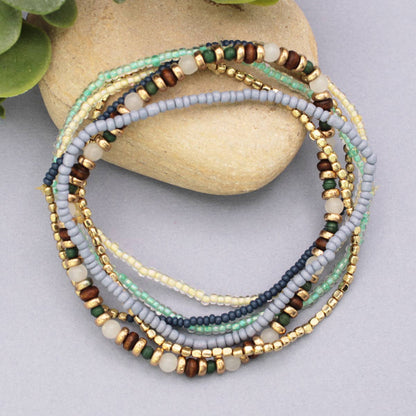 Cream Blue Green Bracelets Set