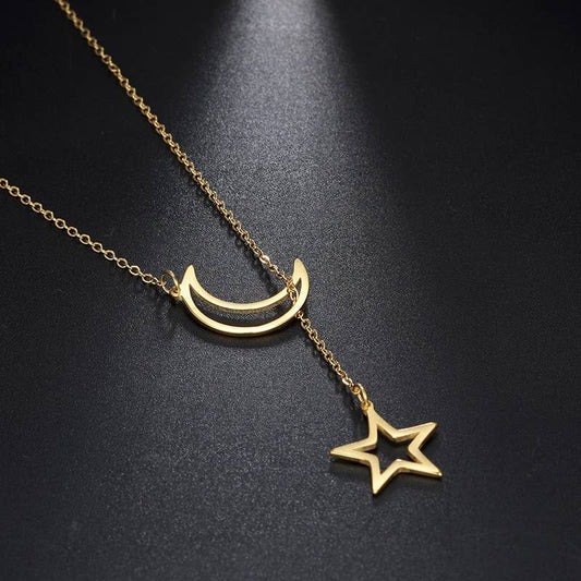 Moon & Star Charm Lariat Necklace