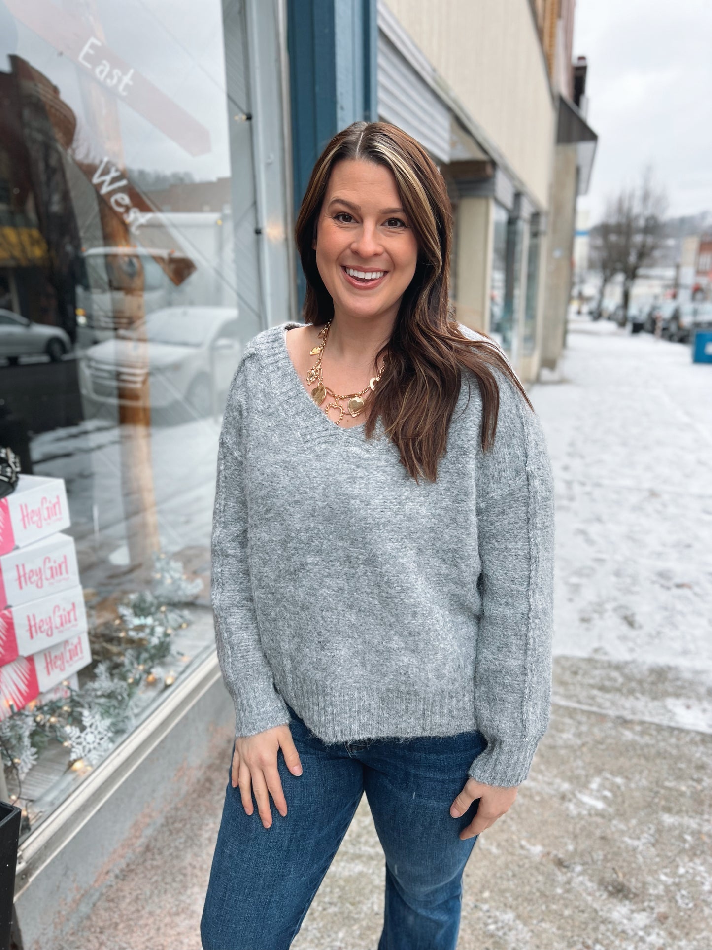 WB Grey V Neck Sweater