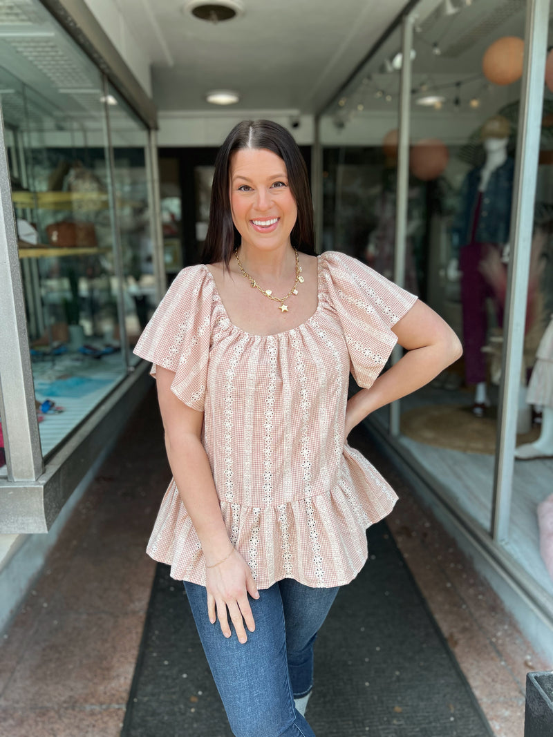 SIL Peach Eyelet Blouse