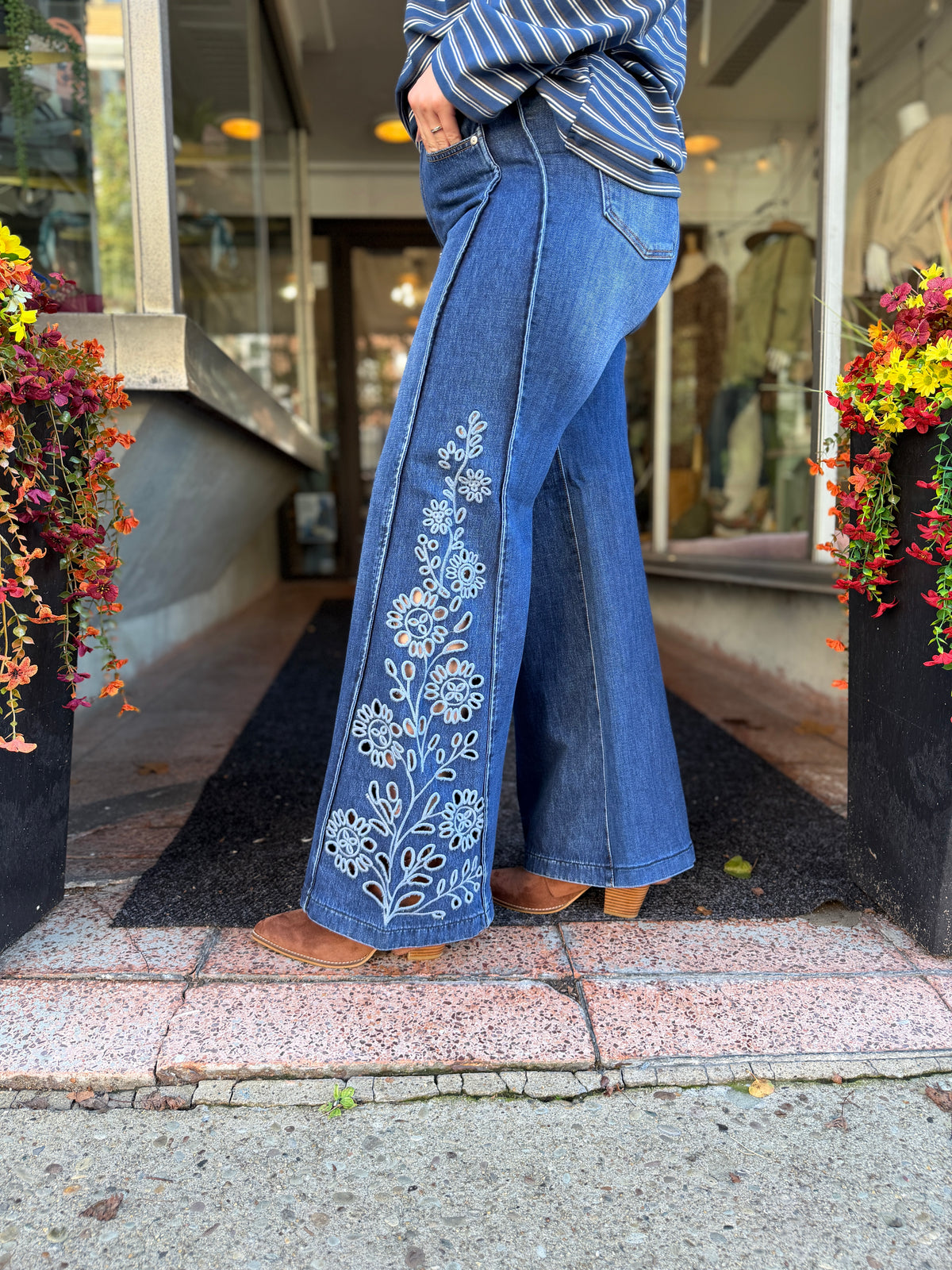 Saige Laser Cut Embroidered Jeans