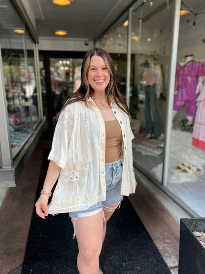 Tell Me Why Lace Stud Button-Down