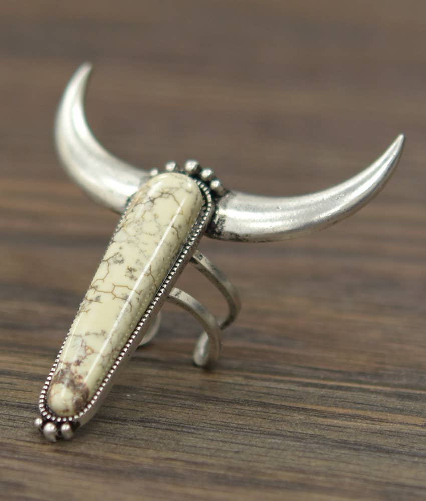 Big Longhorn White Turquoise Ring