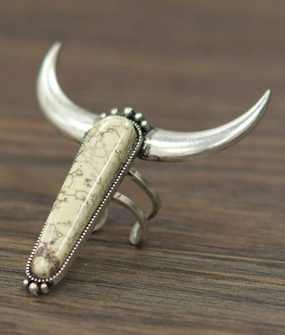 Big Longhorn White Turquoise Ring