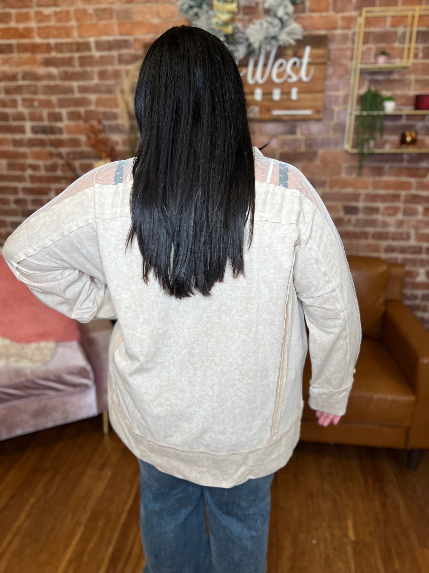 WB Sand Sheer Sleeve Top